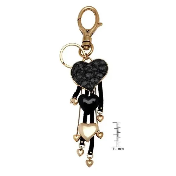 Pilgrim Goldtone and Black Leatherette Heart Charm Key Chain - Picture 3 of 3